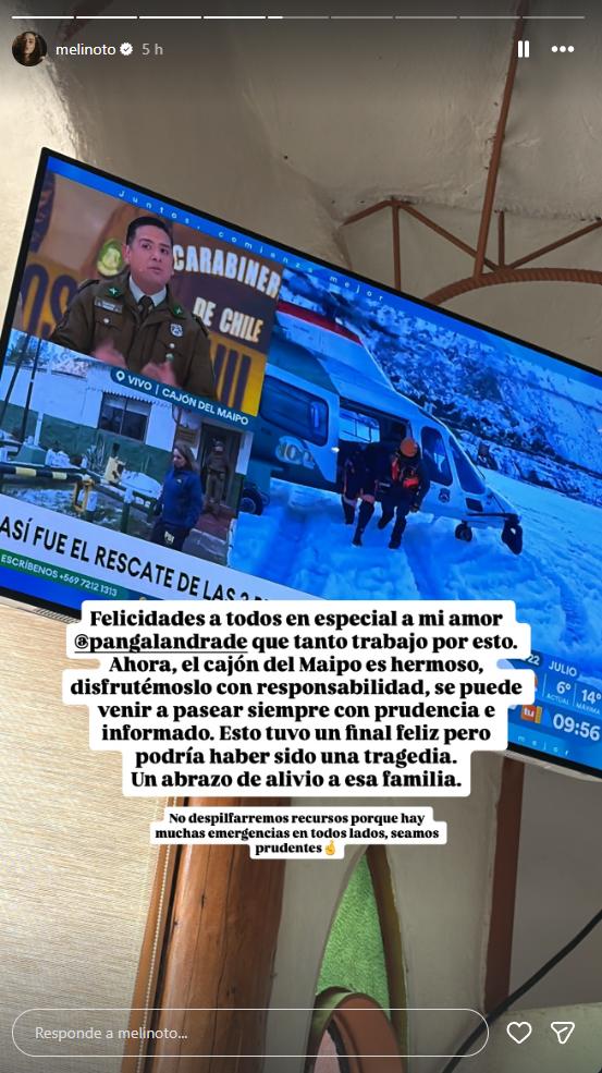 Meli Noto reacciona al hallazgo de personas desaparecidas en Cajón del Maipo | Instagram