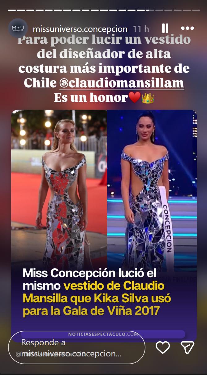 Publicación de Miss Universo Concepción por vestido de Kika Silva | Instagram