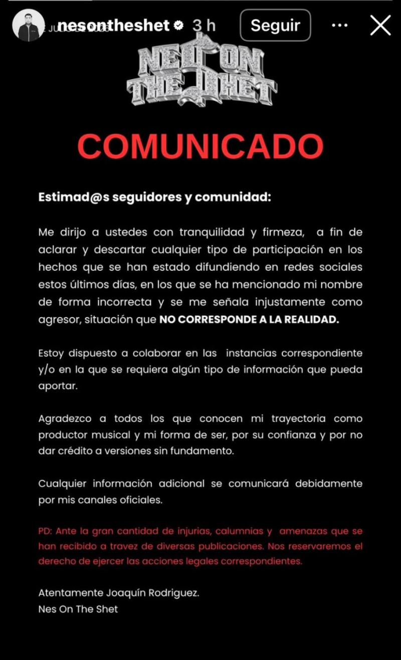 Comunicado de Nes, ex de Fran Maira - Captura de Instagram