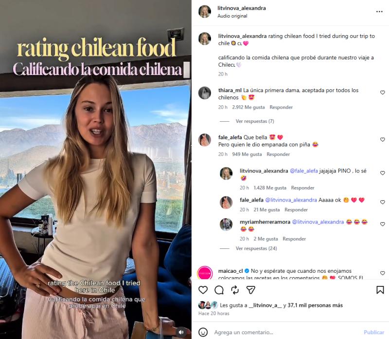 Alexandra Litvinova califica la comida chilena | Instagram
