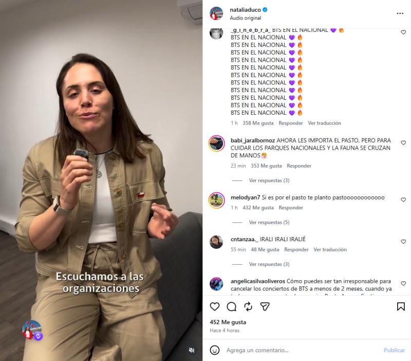 Reacciones en las redes sociales de la ministra Natalia Ducó por concierto de BTS | Instagram