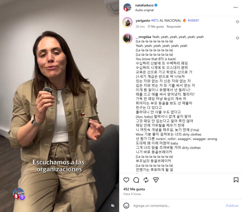 Reacciones en las redes sociales de la ministra Natalia Ducó por concierto de BTS | Instagram