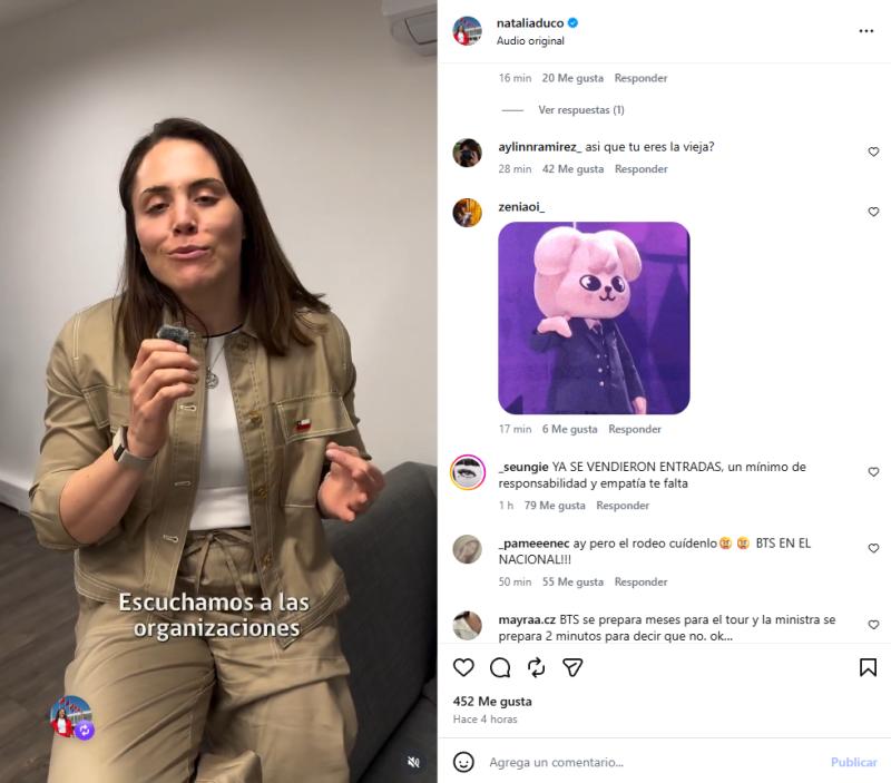 Reacciones en las redes sociales de la ministra Natalia Ducó por concierto de BTS | Instagram