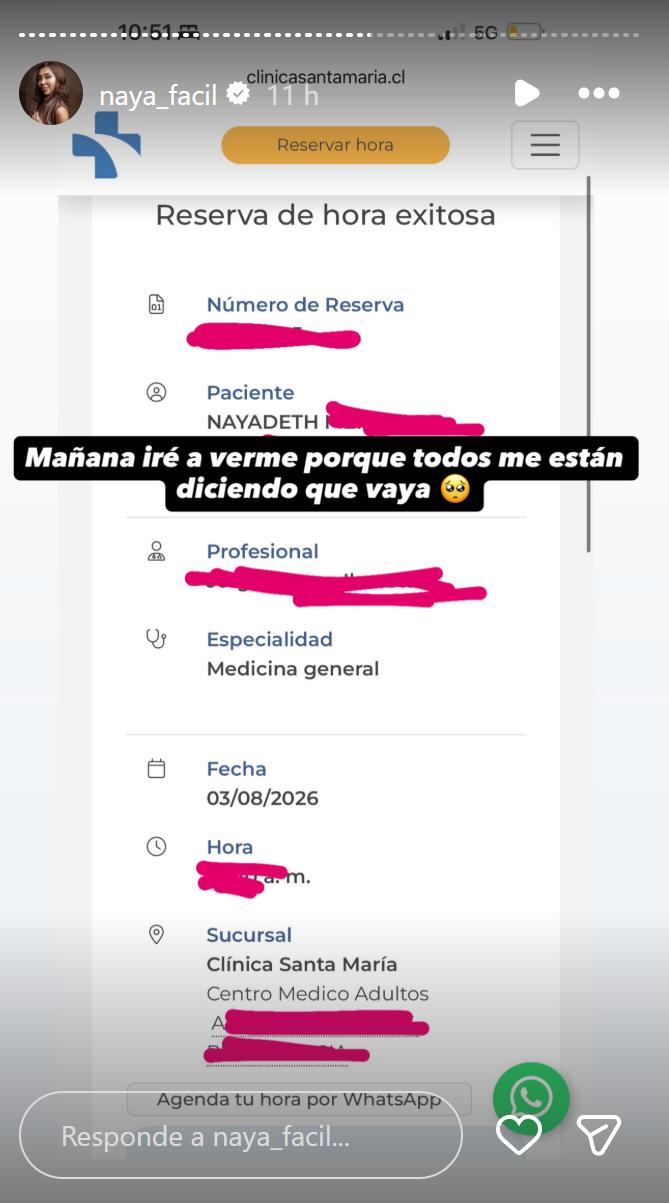 Naya Fácil se muestra en urgencias tras problema en su ojo | Instagram