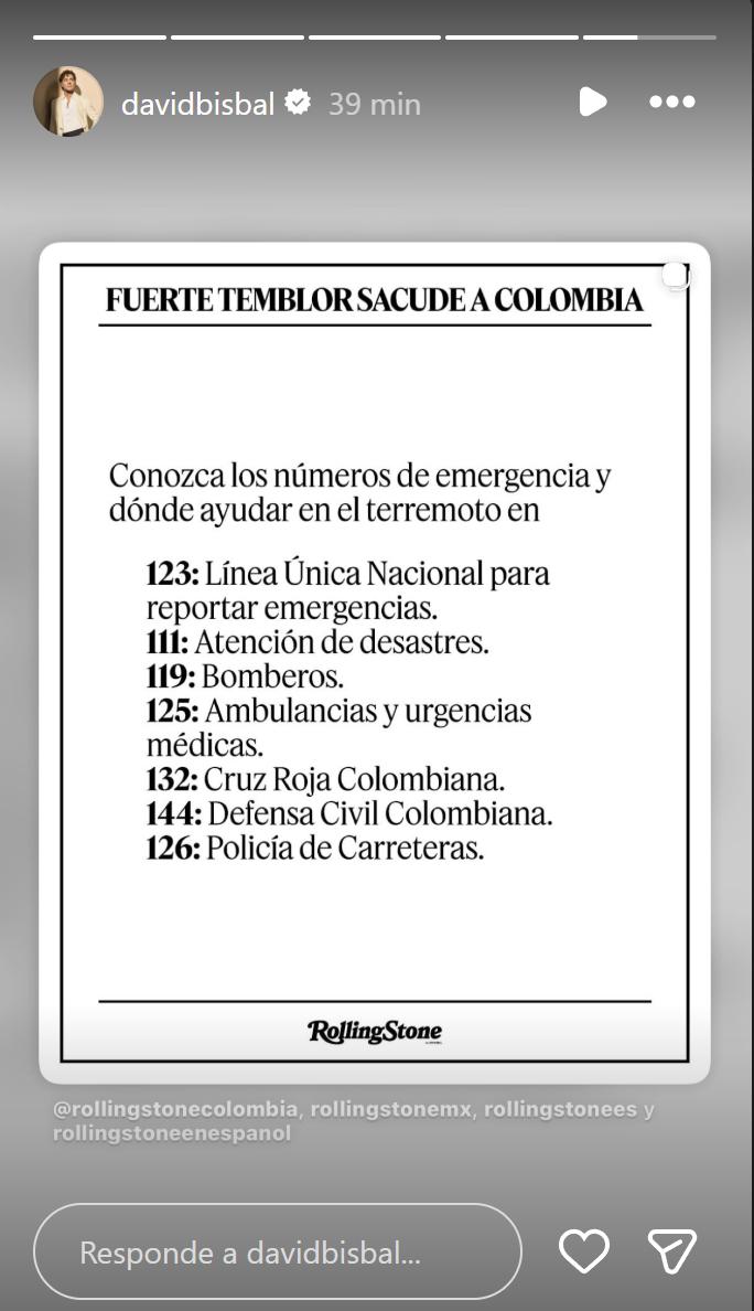David Bisbal pasó el terremoto en Colombia | Instagram