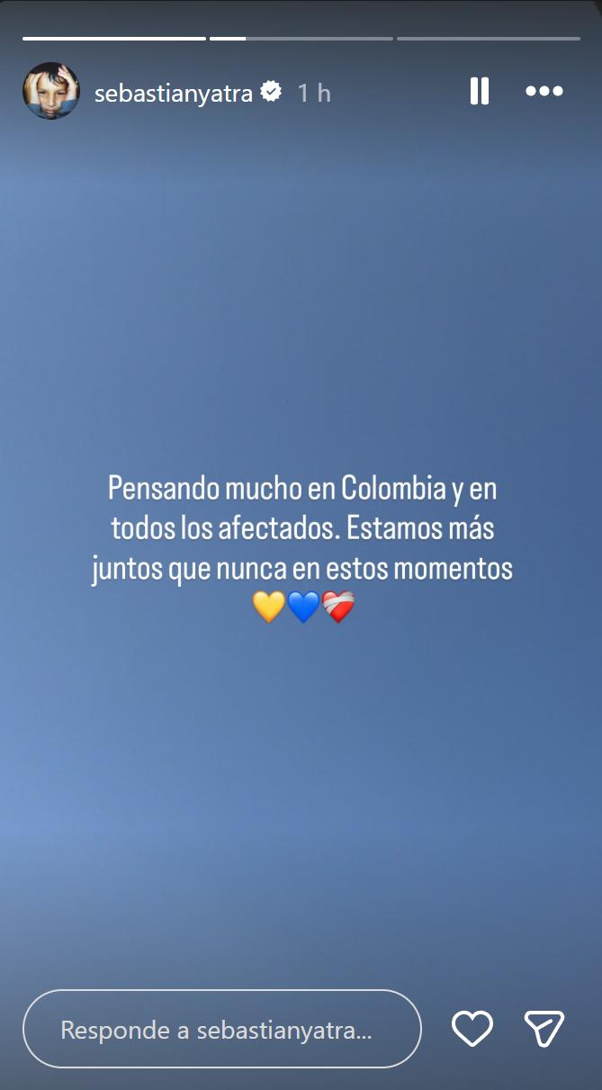 Sebastián Yatra por terremoto en Colombia | Instagram