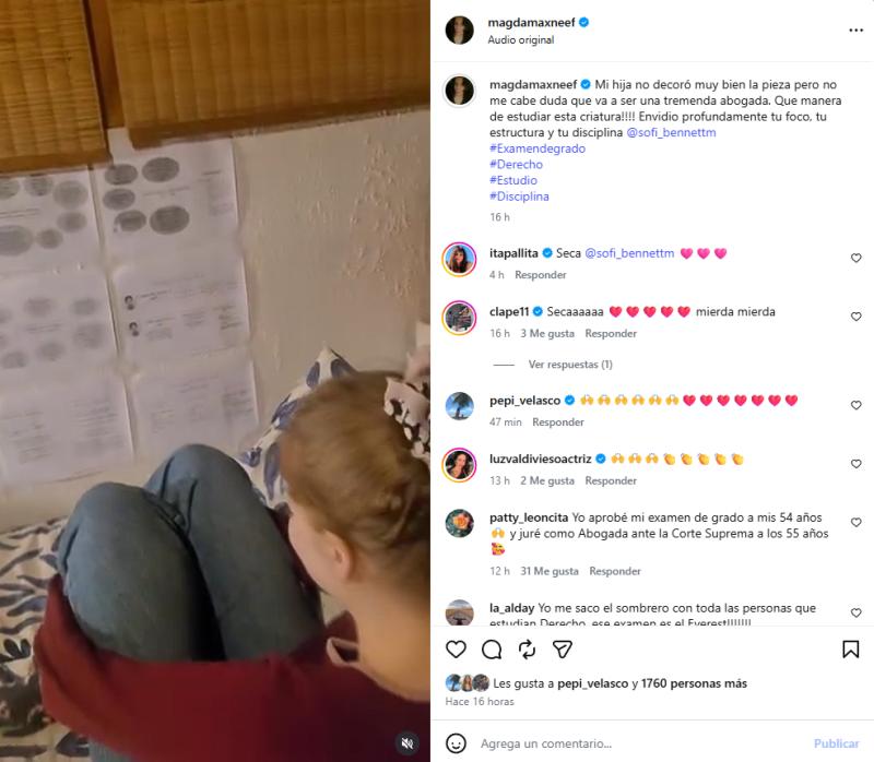 Magdalena Max-Neef mostró el particular espacio donde su hija prepara su examen de grado | Instagram