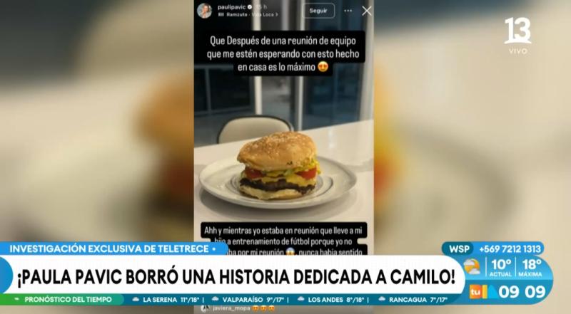 La historia que Paula Pavic borró tras noticia de Camilo Huerta.