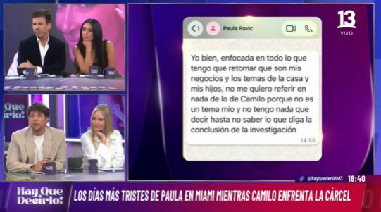 Paula Pavic se refiere a la situación de Camilo Huerta.