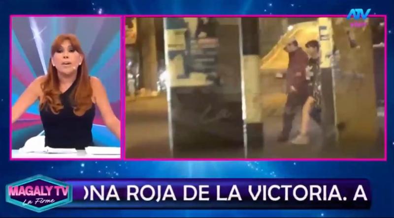 Angie Jibaja junto a su novio chileno en peligro barrio de Lima, Perú | Captura Magaly TV La Firme