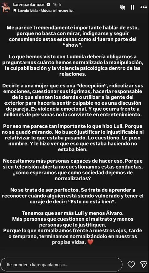 Karen Paola reacciona a la actitud de Álvaro Ballero con Ludmila Ksenofontova | Instagram