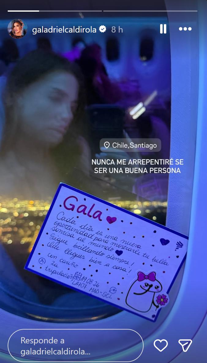 Historia que subió Gala al llegar a Chile desde Qatar | Crédito Instagram Gala Caldirola