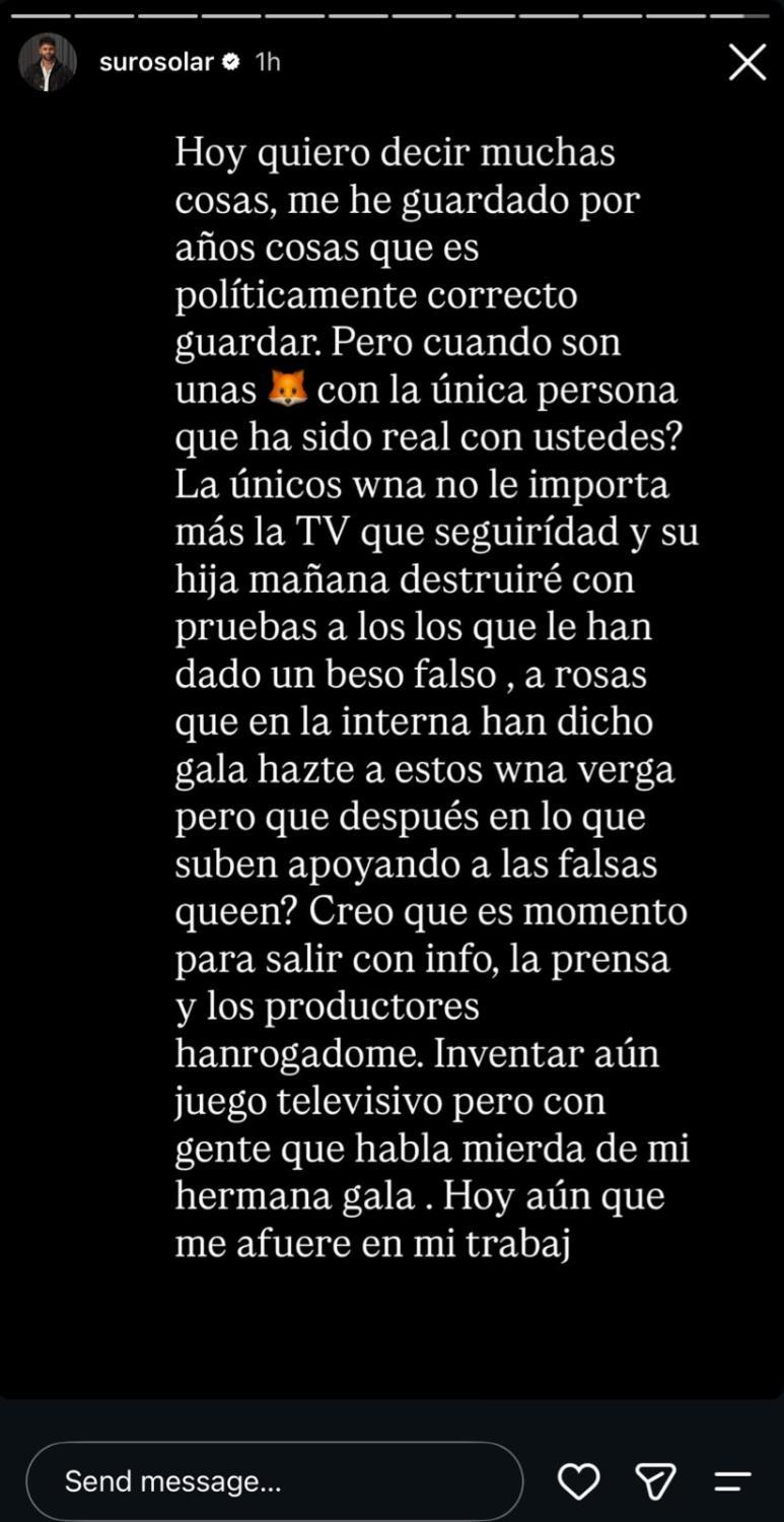 Historia de Suro Solar tras declaraciones de Gissella Gallardo | Crédito: Instagram Suro Solar