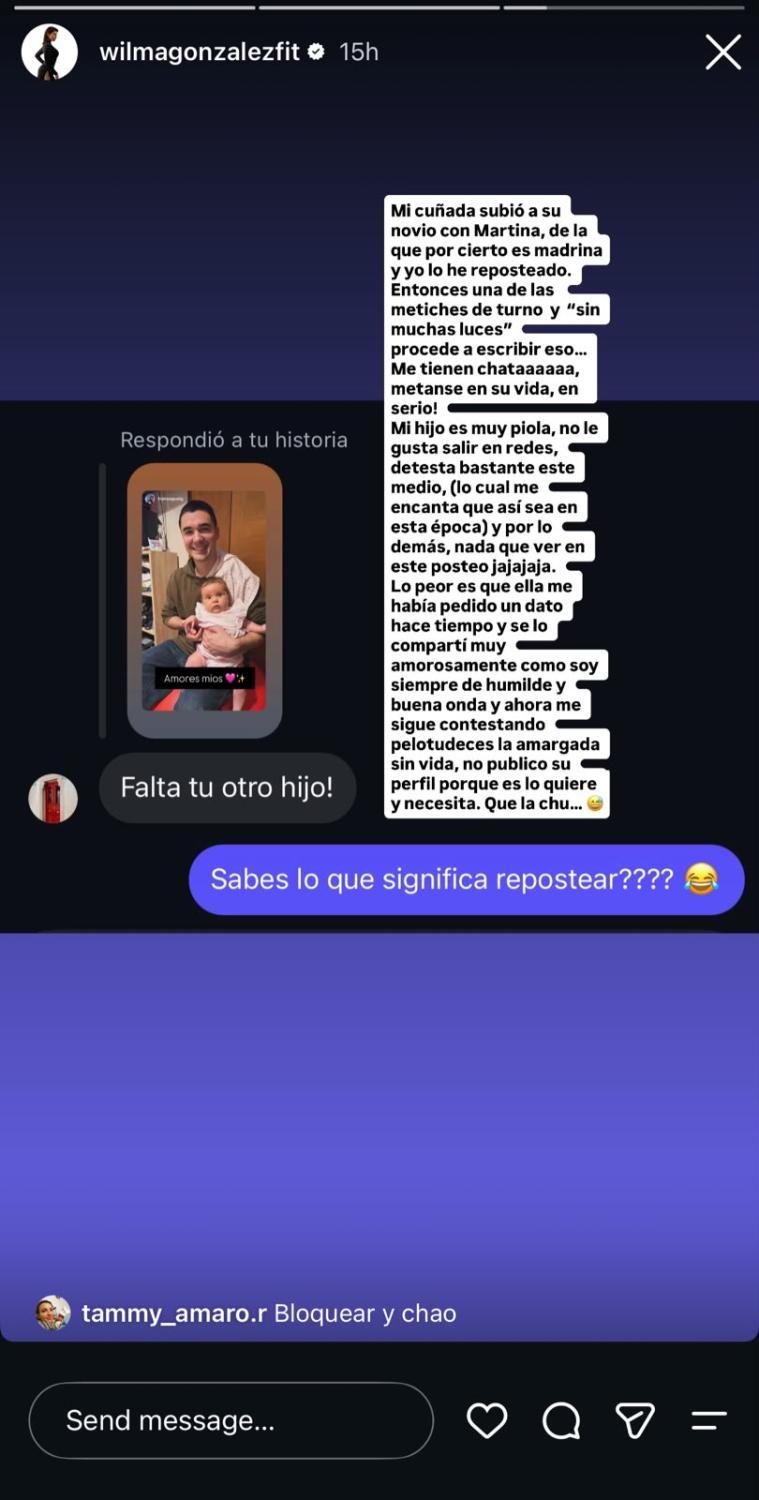 Crítica que recibió Wilma tras publicar foto de su hija | Crédito: Instagram Wilma González