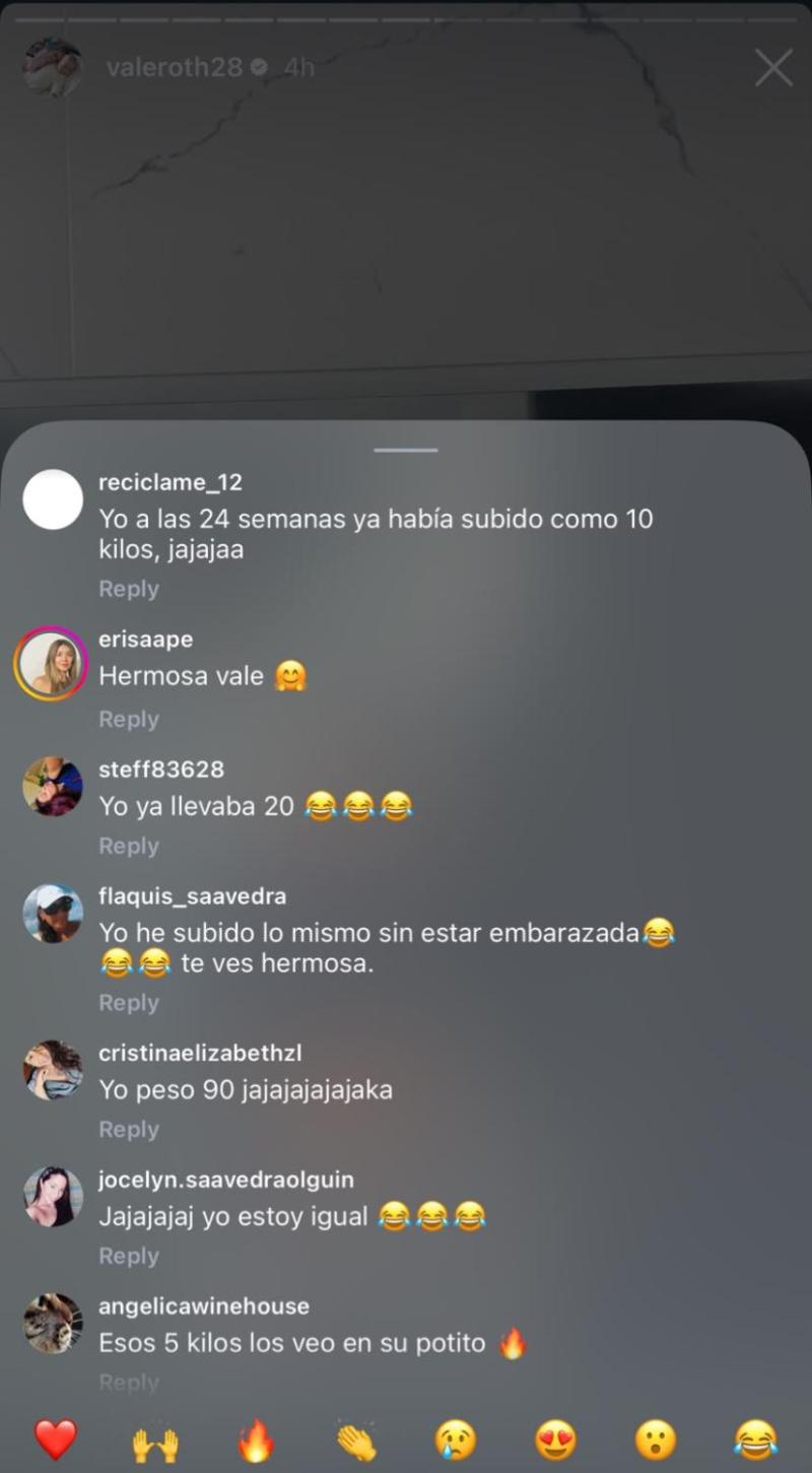 Comentarios en historia de Vale Roth | Crédito: Instagram Vale Roth