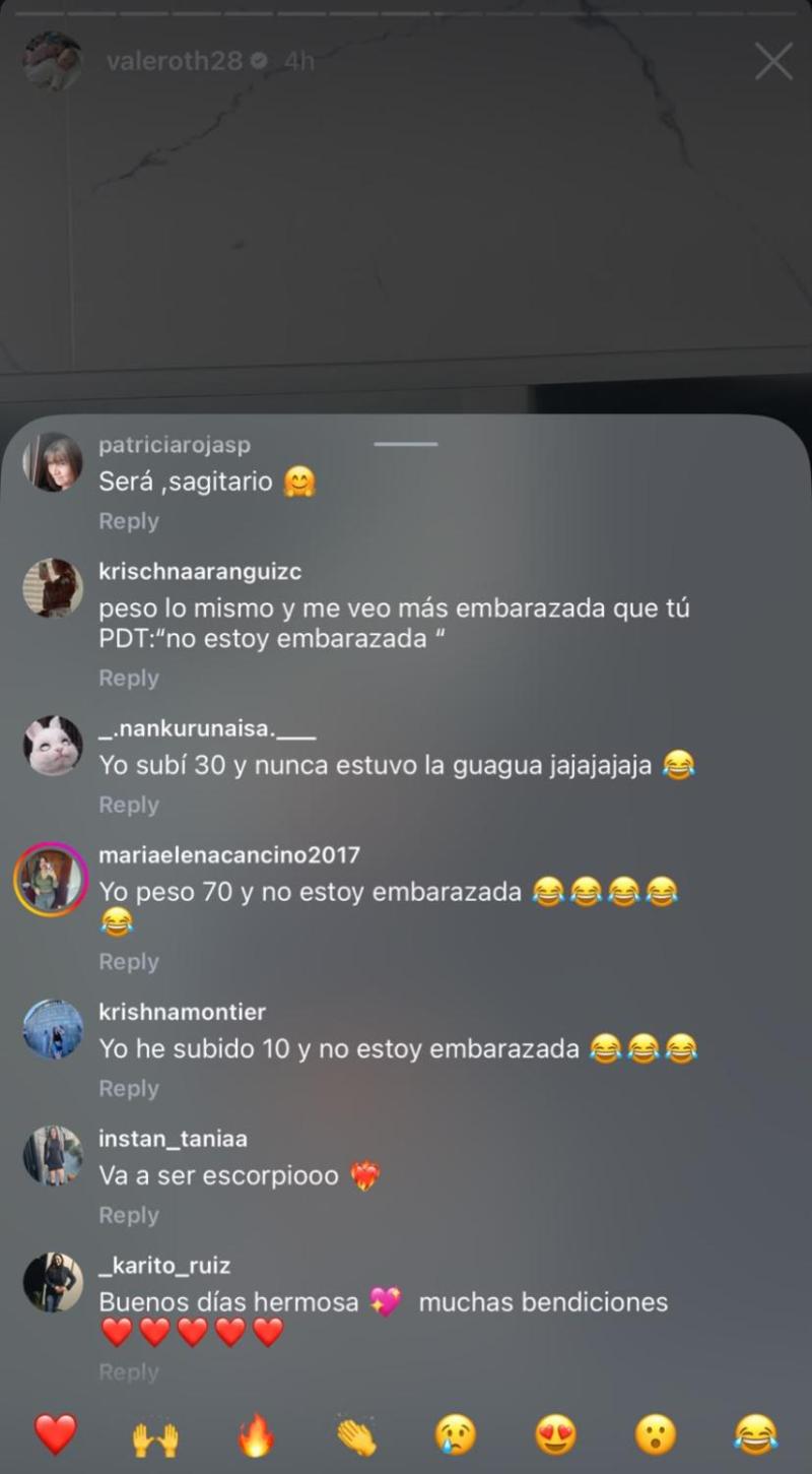 Comentarios en historia de Vale Roth | Crédito: Instagram Vale Roth
