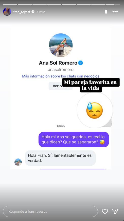 Ana Sol Romero confirma el quiebre de su matrimonio con Douglas | Crédito: Instagram Francisca Reyes