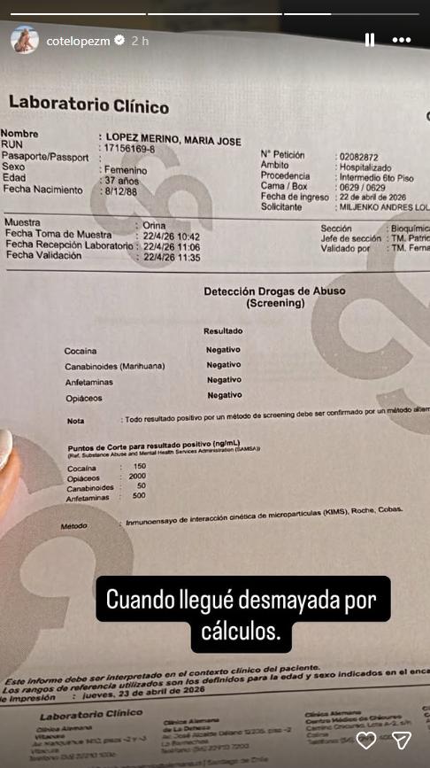 Coté López muestra resultado test de drogas | Crédito: Instagram Coté López