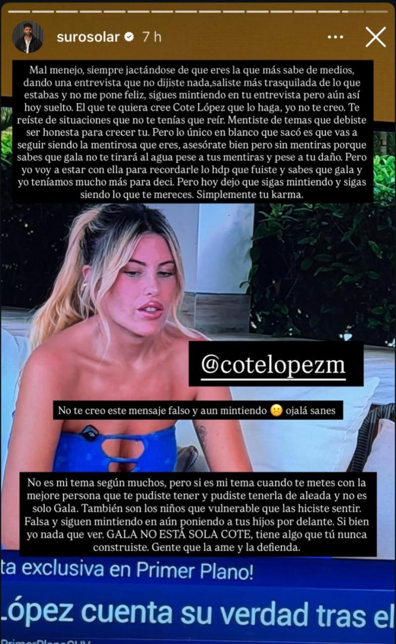 Instagam - Suro Solar arremete contra Coté López tras su entrevista