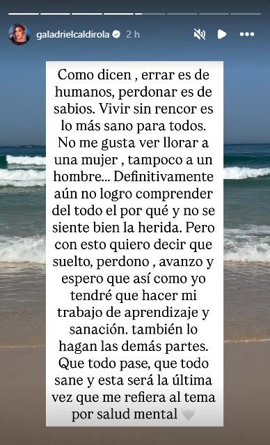 Reflexión de Gala a través de Instagram.