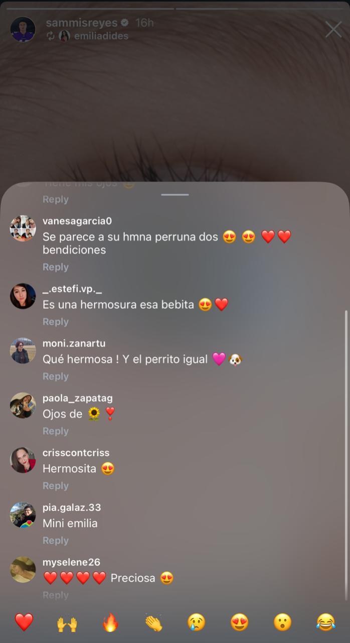 Reacciones a foto donde se muestra parte de la cara de la hija de Emilia Dides y Sammis Reyes | Crédito: Instagram Sammis Reyes