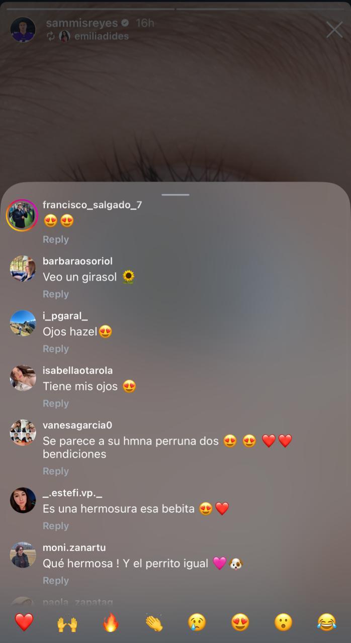 Reacciones a foto donde se muestra parte de la cara de la hija de Emilia Dides y Sammis Reyes | Crédito: Instagram Sammis Reyes