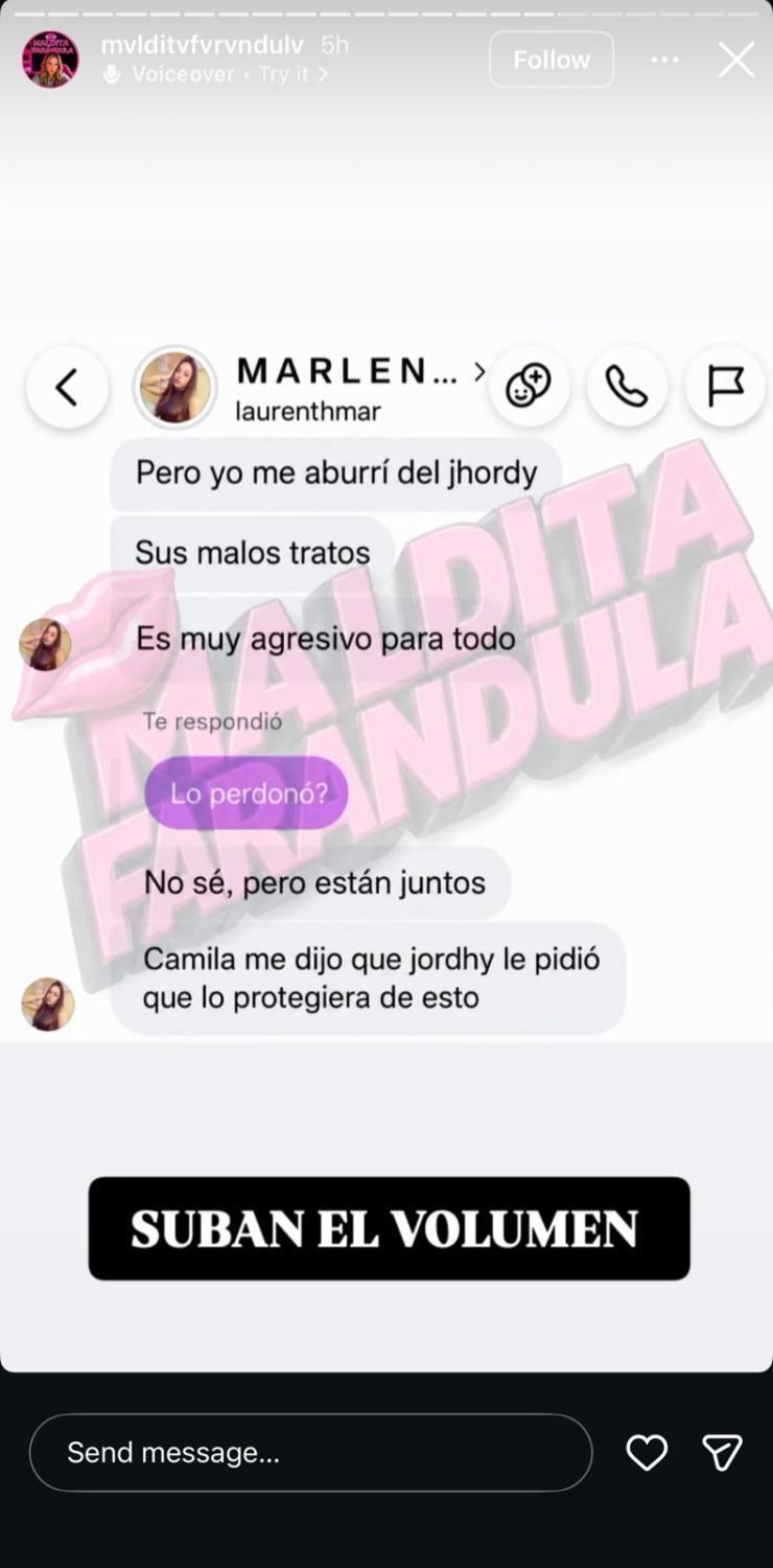 La reacción de Camila Sepúlveda y su relación con Jordhy Thompson | Crédito: Instagram Maldita Farándula