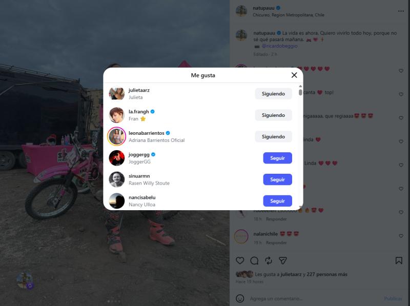 Francisca García-Huidobro reaccionó a foto publicada por pareja de Julio Cesar Rodríguez | Crédito: Instagram @natupauu