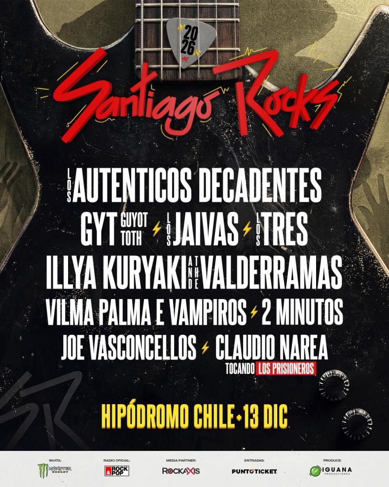 Santiago Rocks 2026 suma a Los Tres y Claudio Narea al line-up