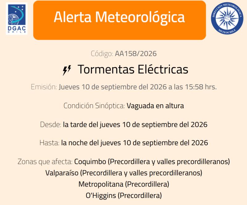 Alerta meteorológica - Captura de la Dirección Meteorológica de Chile