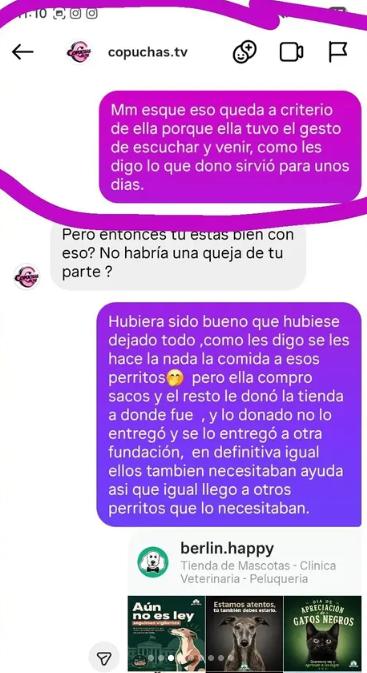 Parte de la conversación de la mujer con Copuchas TV.
