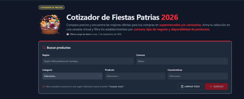 Cotizador de Fiestas Patrias 2026 - Captura de pantalla