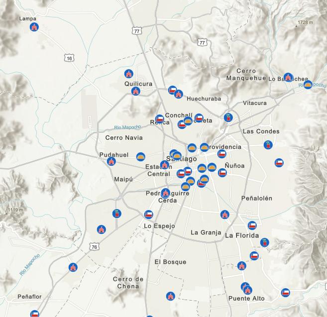 Mapas de fondas en Santiago.