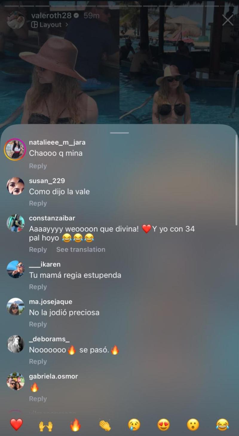 Comentarios en publicación de Vale Roth | Crédito: Instagram @valeroth28