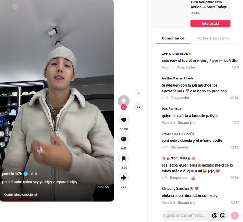 Pailita reacciona a rumores de romance de su ex July Leguizamón | Tiktok @pailita.k7k