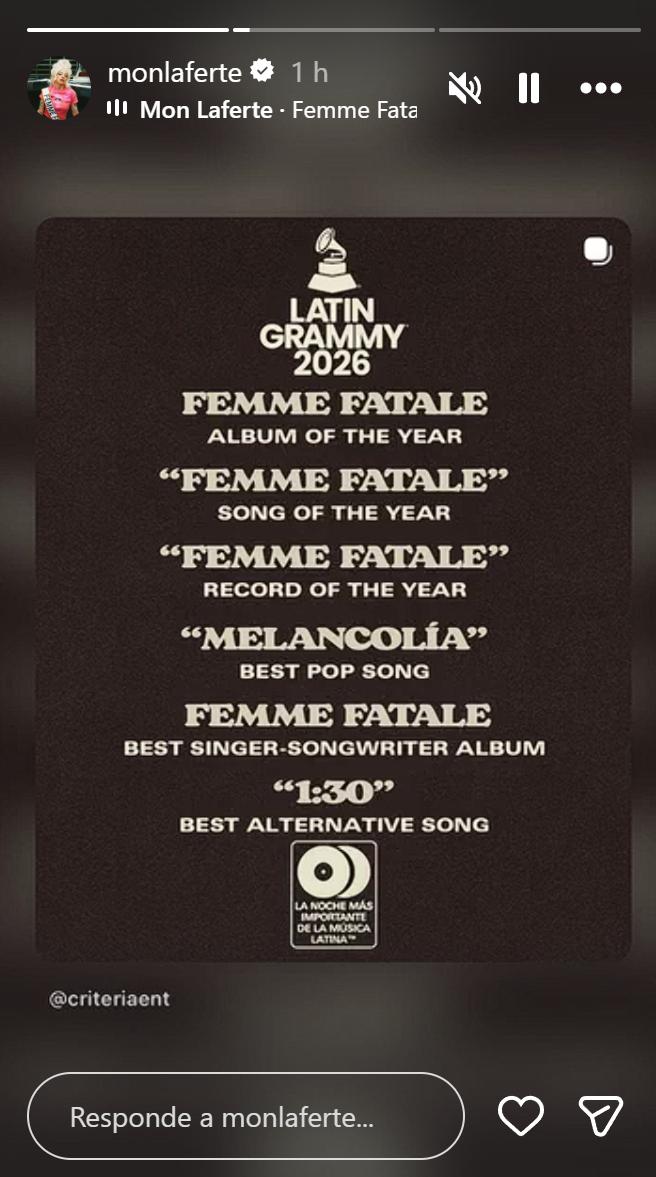 Mon Laferte reacciona a nominaciones de los Latin Grammy | Crédito Instagram @monlaferte