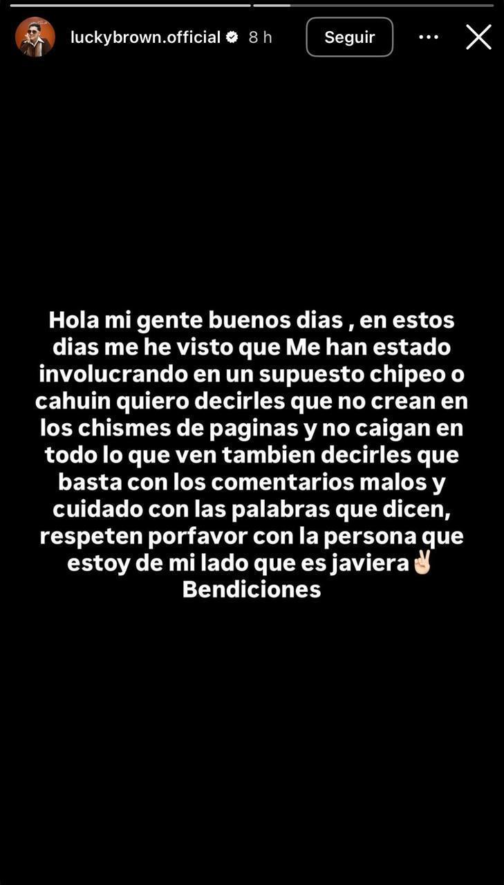 El mensaje de Lucky Brown negando romance con Skarleth Labra | Crédito: Instagram @luckybrown.official
