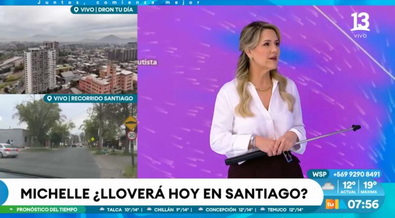 El informe de Michelle Adam: a qué hora comienzan las lluvias este jueves en Santiago.