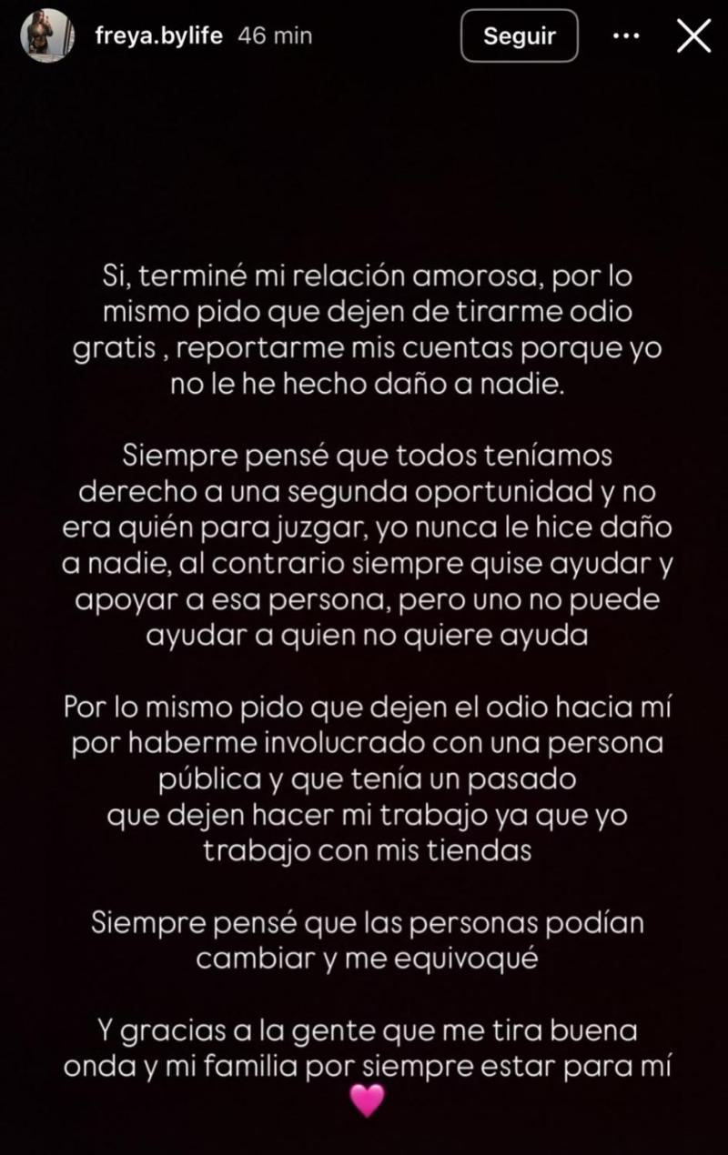 Valentina Castro anunció el fin de su relación amorosa con Jean Paul Pineda