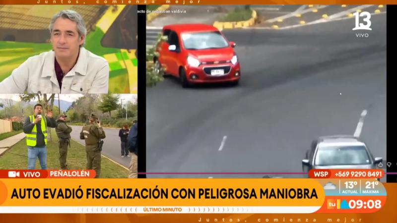 Auto evade fiscalización con peligrosa maniobra.