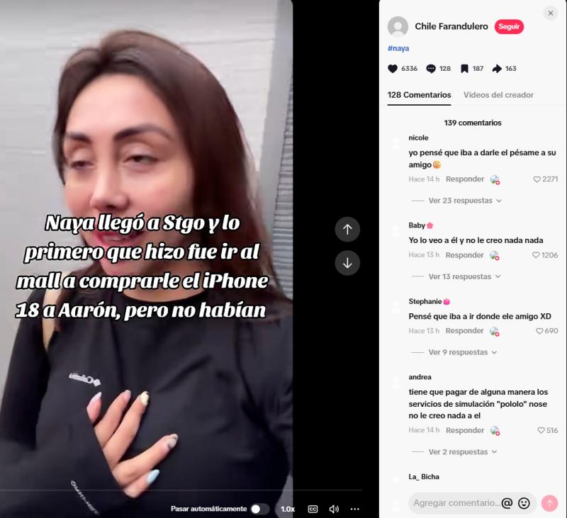 Críticas a Naya Fácil | Crédito: TikTok Chile Farandulero