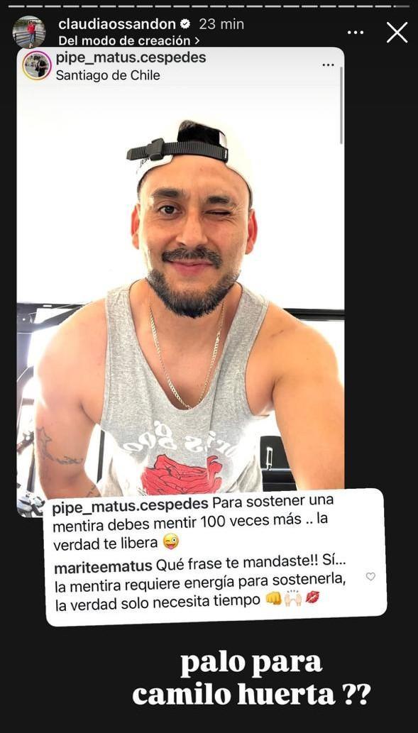 El llamativo mensaje de Pipe y Marité Matus en redes tras reaparición de Camilo Huerta | Crédito: Instagram @claudiaossandon