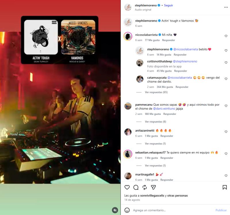 Interacciones entre Stephie Moreno y Nicolás Solabarrieta | Crédito: Instagram @stephiiemoreno