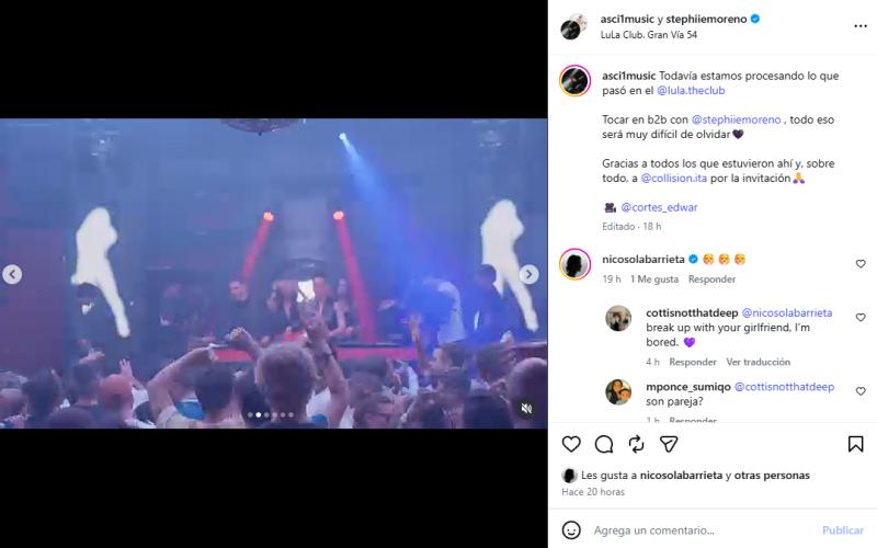 Interacciones entre Stephie Moreno y Nicolás Solabarrieta | Crédito: Instagram @stephiiemoreno