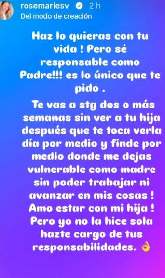 Las publicaciones de Rosemarie Dietz contra el padre de su hija | Crédito: Instagram @rosemariesv