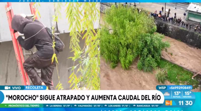 Sujeto baja al río Mapocho para rescatar a perrito: Morocho.