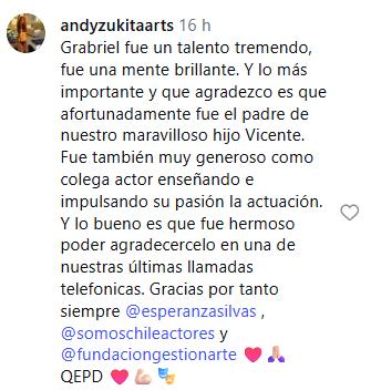Comentario de su exesposa a través de Instagram.