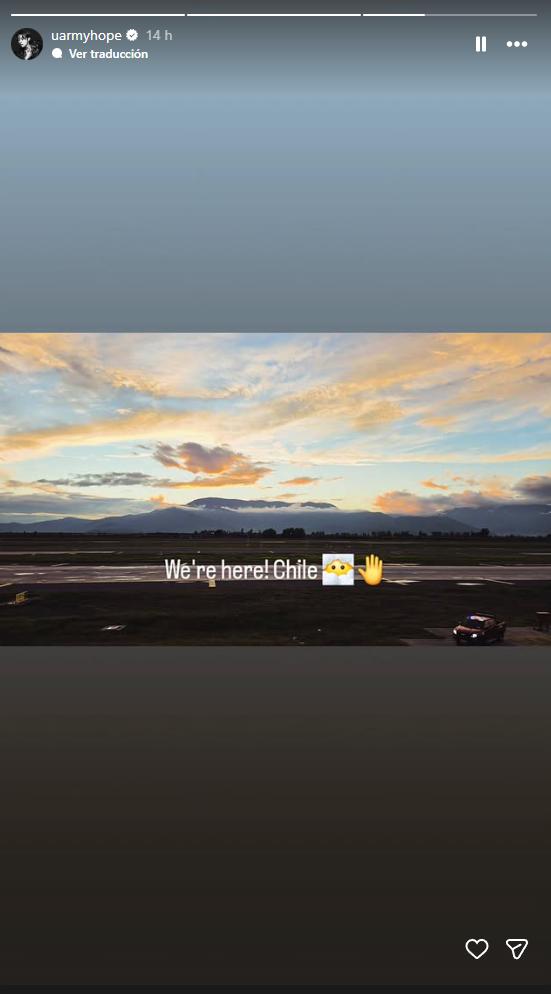J Hope reveló que ya se encuentran en Chile | Crédito: Instagram @uarmyhope