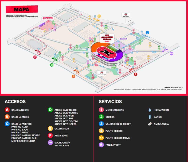 Mapa conciertos BTS | Crédito DG Medios