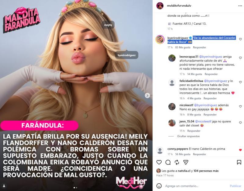 Expareja de Nano Calderón reaccionó a las burlas por su embarazo | Crédito: Instagram @mvlditvfvrvndulv